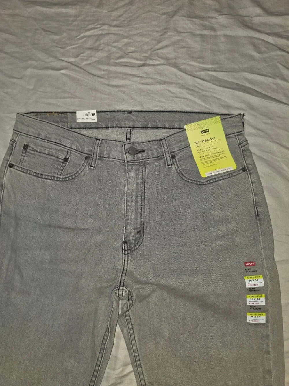 NWT Men’s Levi’s 514 Straight Jeans 36x34 Gray Stretch